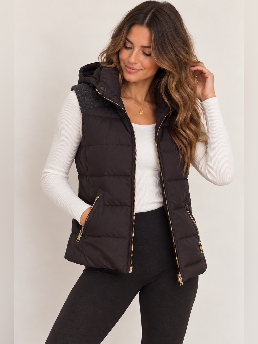 Vintage Zara Trafaluc Puffer Vest XS | Hooded Quilted Gold Zip
